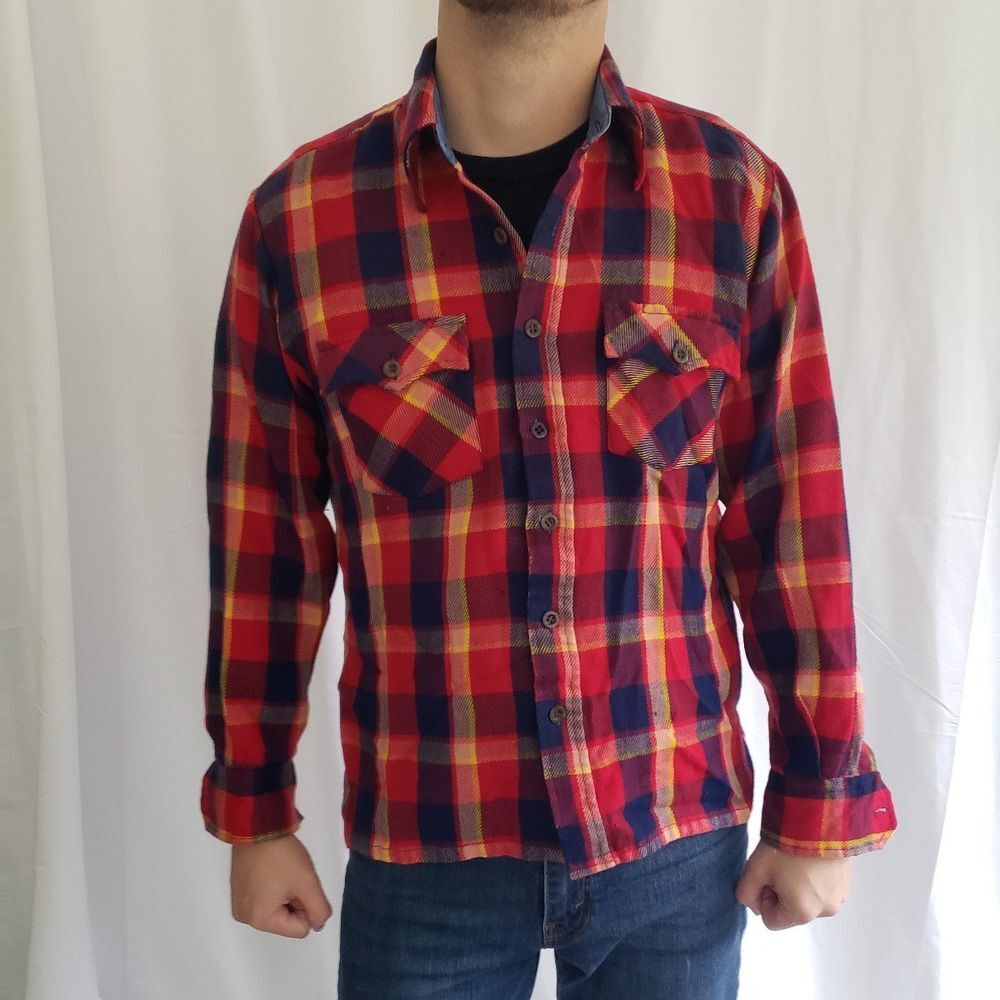 Vintage Red, Yellow, and Blue Flannel‎
